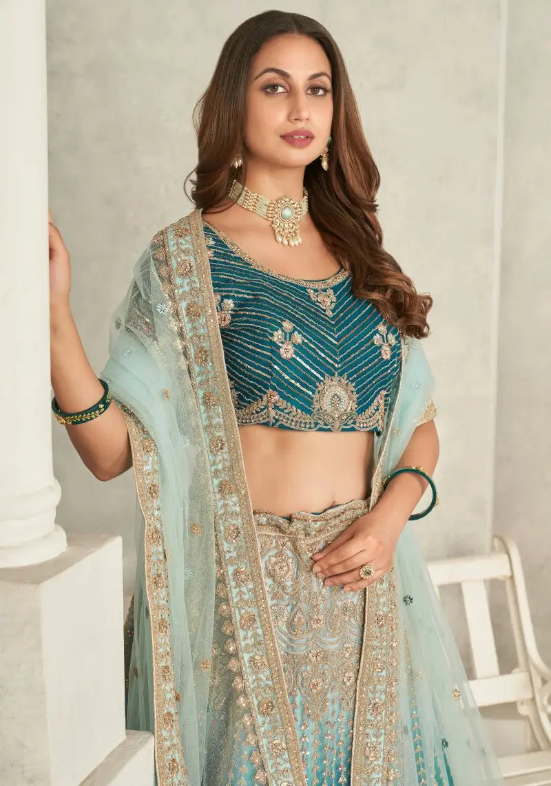 Embellished Blue Bridal Wear Lehenga Choli With Dupatta