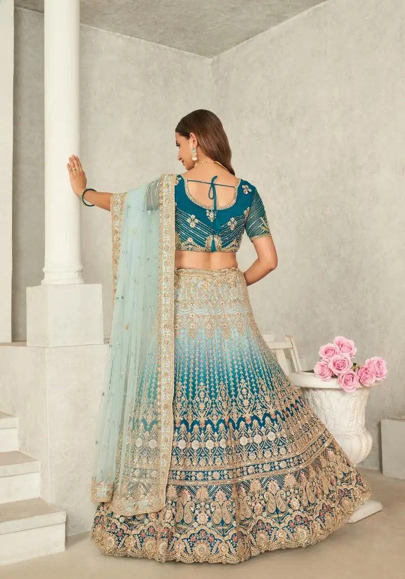 Embellished Blue Bridal Wear Lehenga Choli With Dupatta