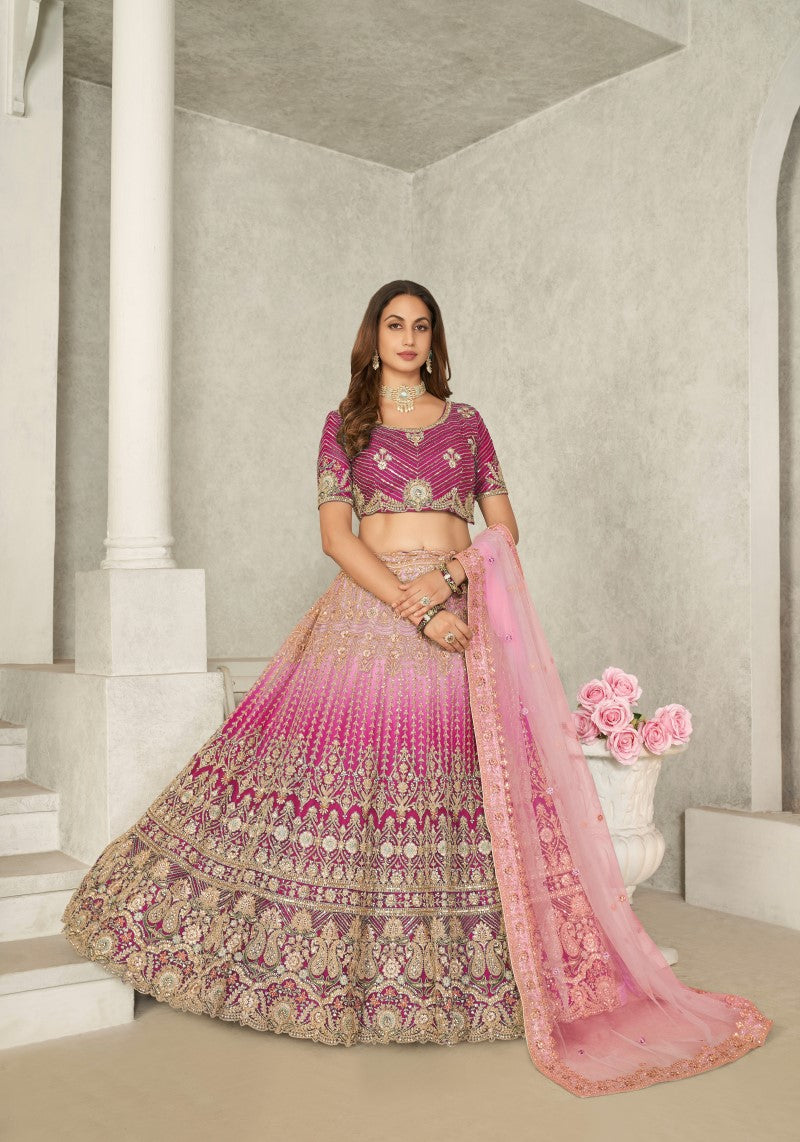 Exquisite Pink Soft Net Bridal Lehenga Choli