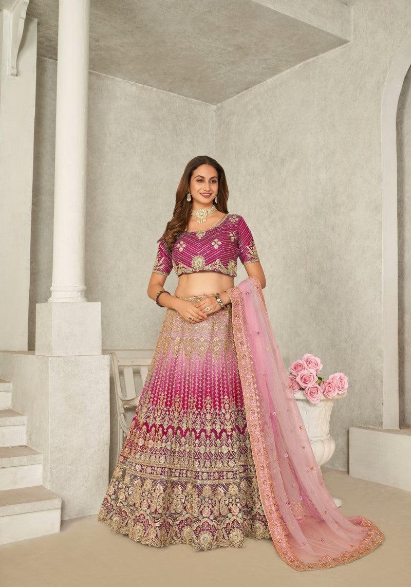 Exquisite Pink Soft Net Bridal Lehenga Choli