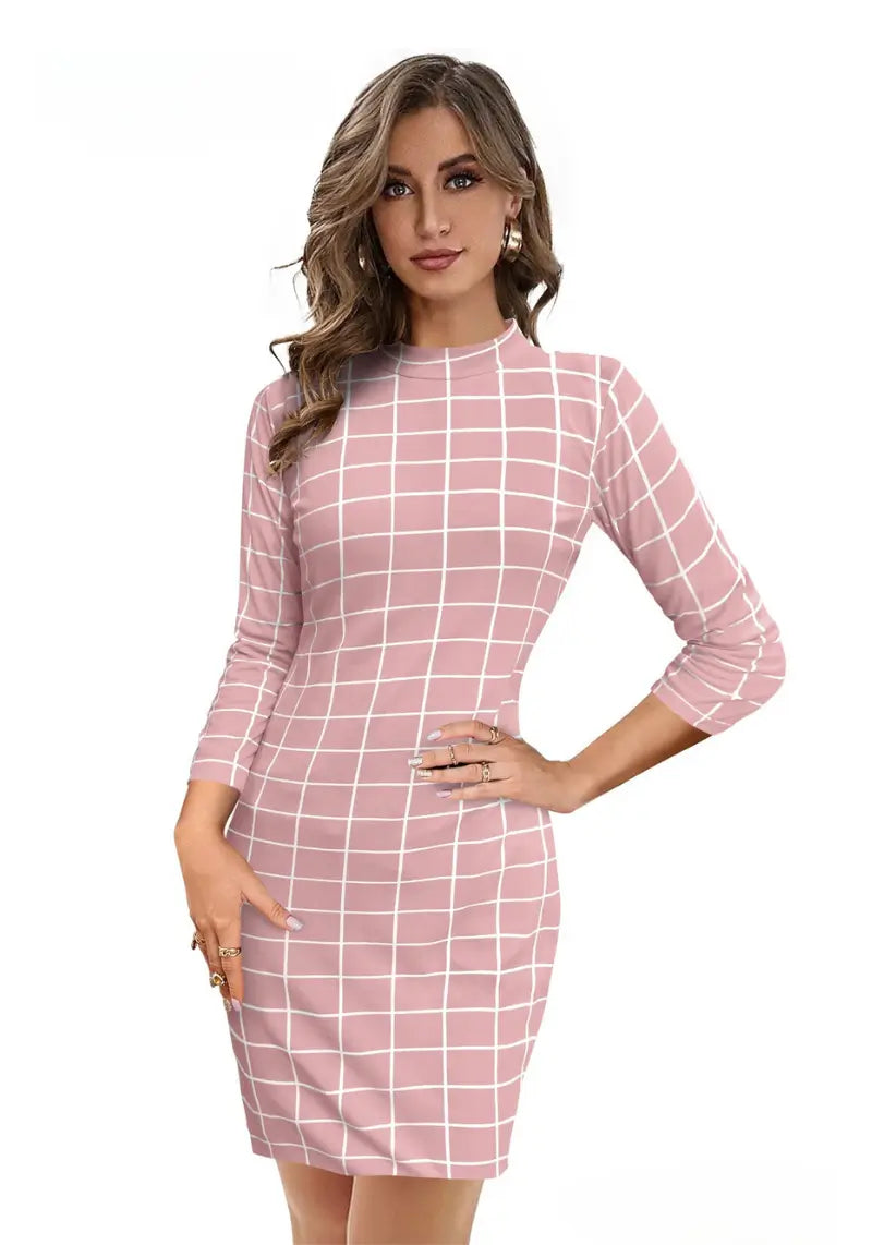 Trendz Checkered Peach Bodycon Dress