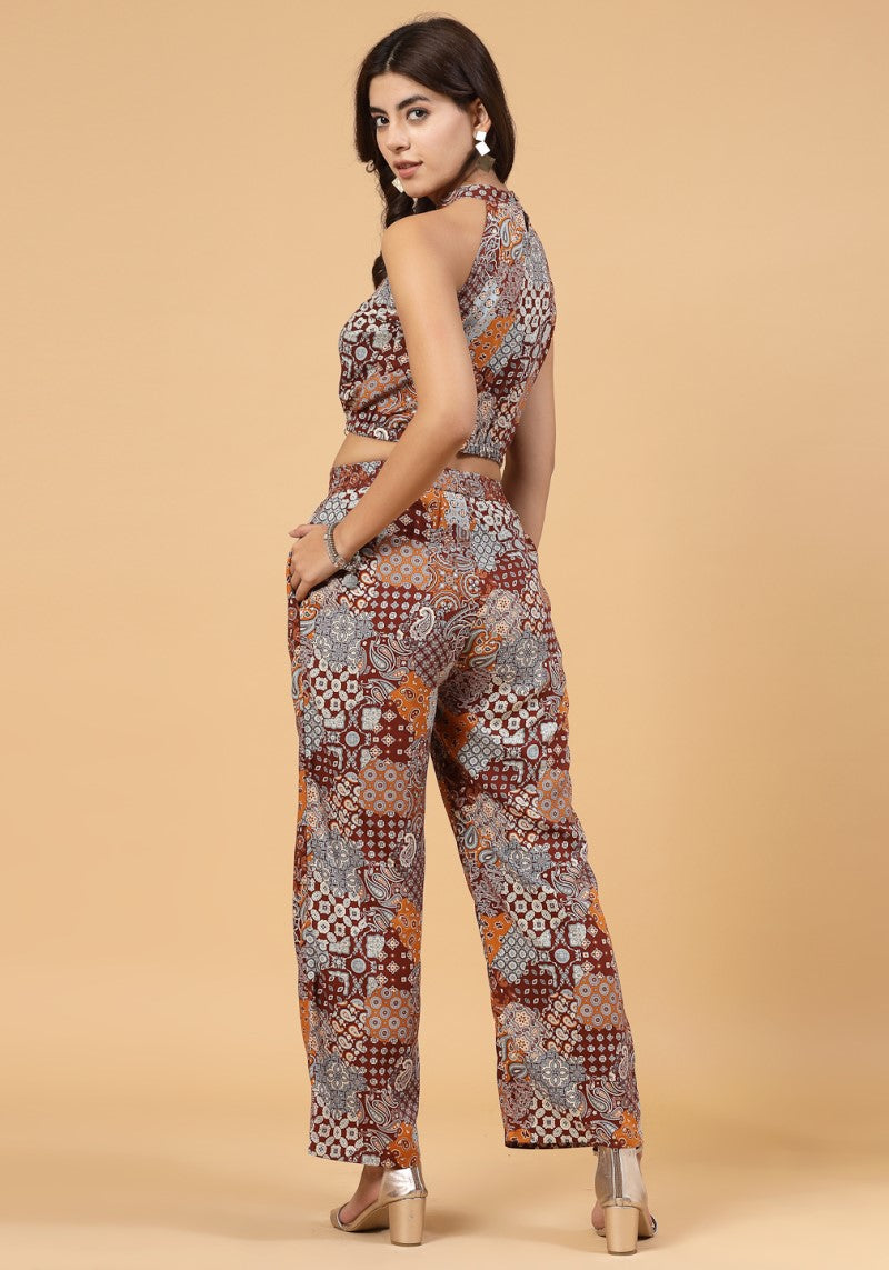 Women Brown Paisley Print Co-ord