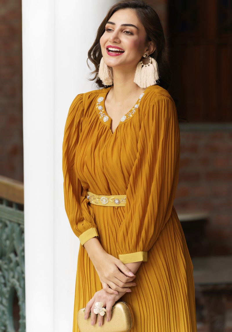 Shaded Georgette Yellow Dress Close View