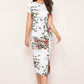 Enticing White Floral Printed Side-Slit Bodycon Dress