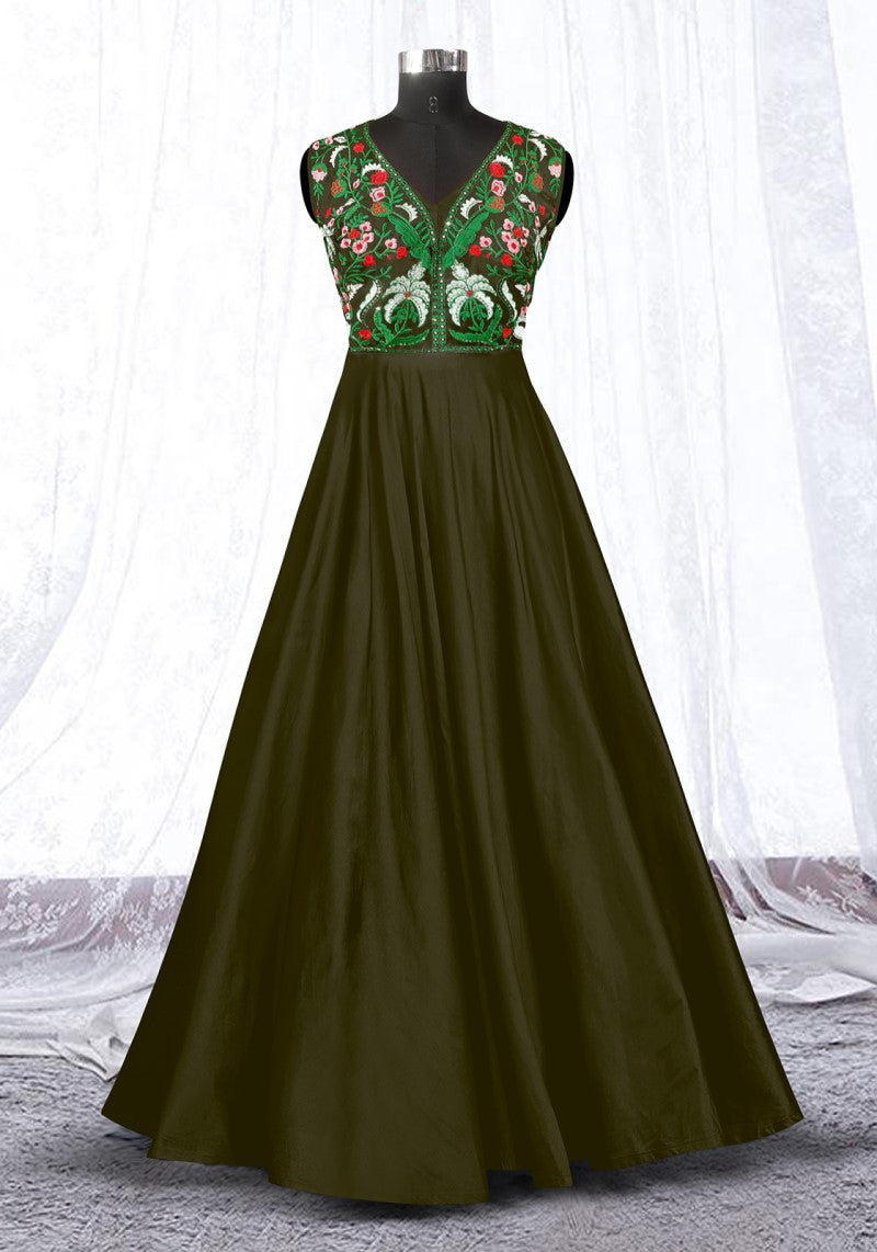 Radiant Banglori Silk Embroidered Gown with Soft Inner Lining