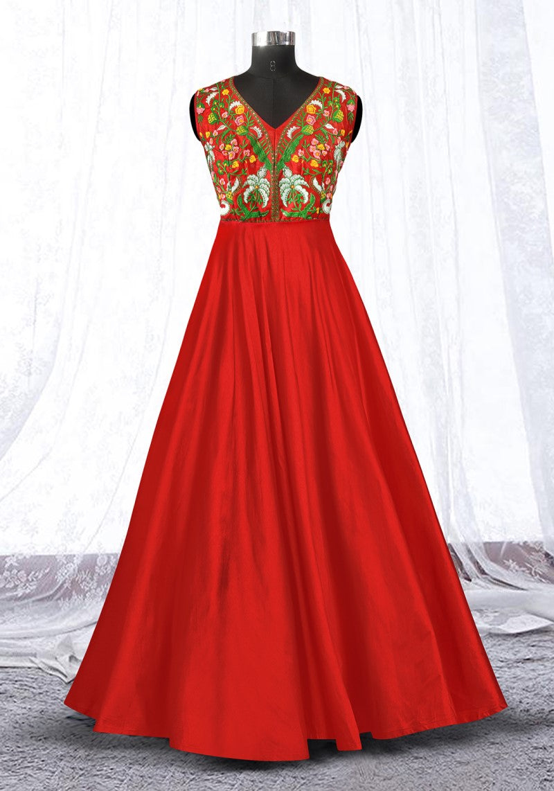 Radiant Banglori Silk Embroidered Gown with Soft Inner Lining