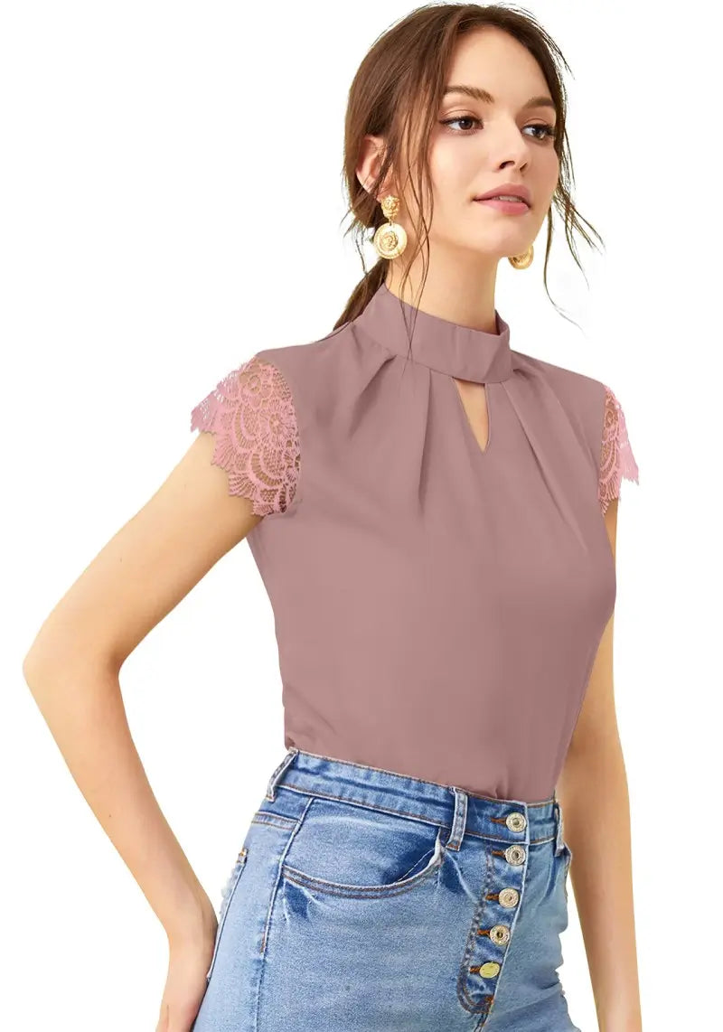 Stylish Georgette Keyhole Top with Designer Lace Sleeves