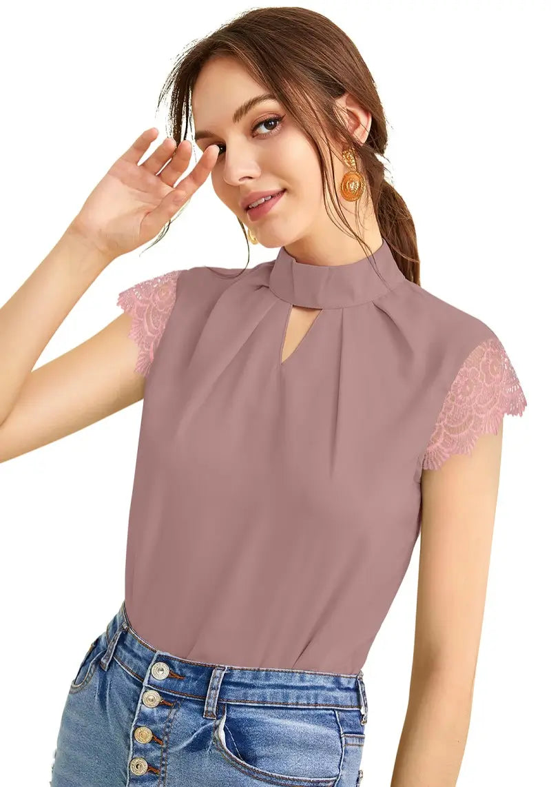 Stylish Georgette Keyhole Top with Designer Lace Sleeves