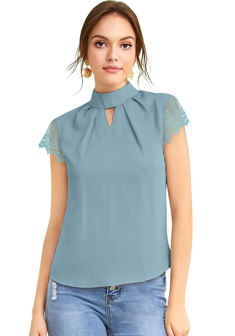 Stylish Georgette Keyhole Top with Designer Lace Sleeves