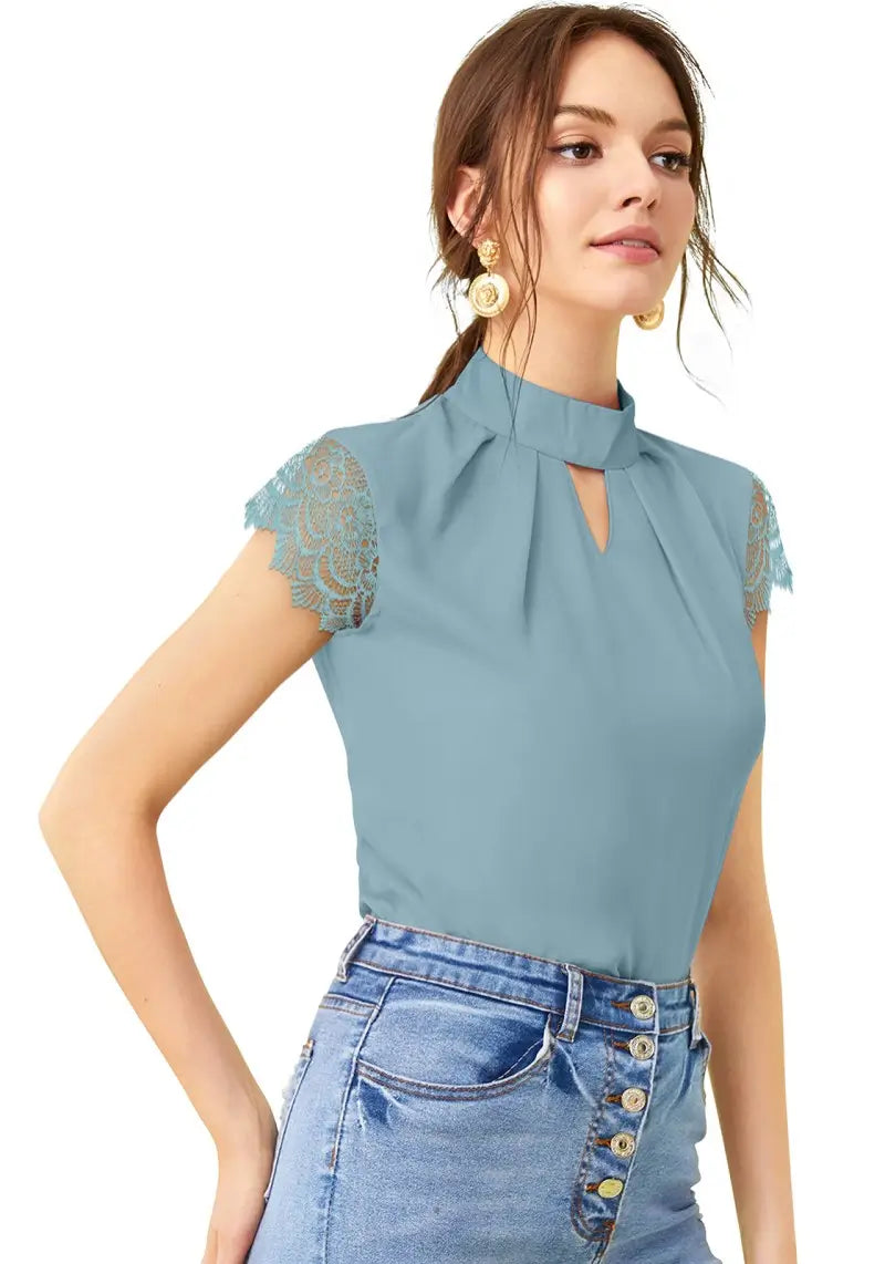 Stylish Georgette Keyhole Top with Designer Lace Sleeves