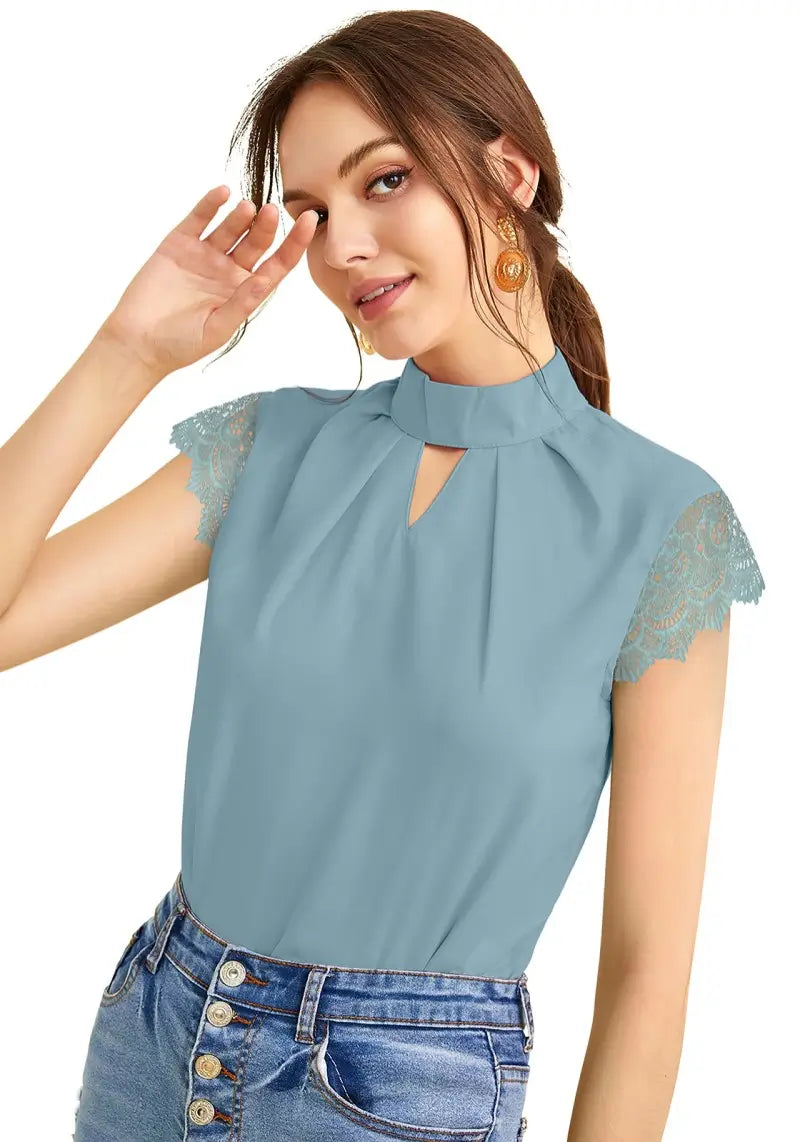 Stylish Georgette Keyhole Top with Designer Lace Sleeves