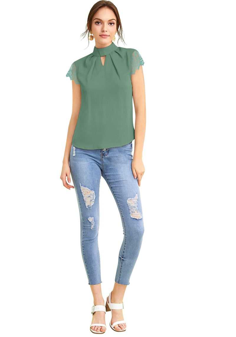 Stylish Georgette Keyhole Top with Designer Lace Sleeves