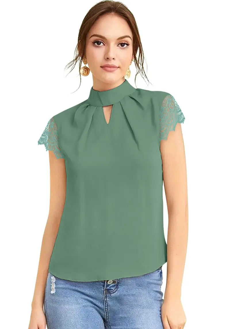 Stylish Georgette Keyhole Top with Designer Lace Sleeves
