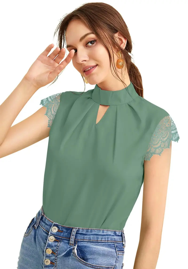 Stylish Georgette Keyhole Top with Designer Lace Sleeves