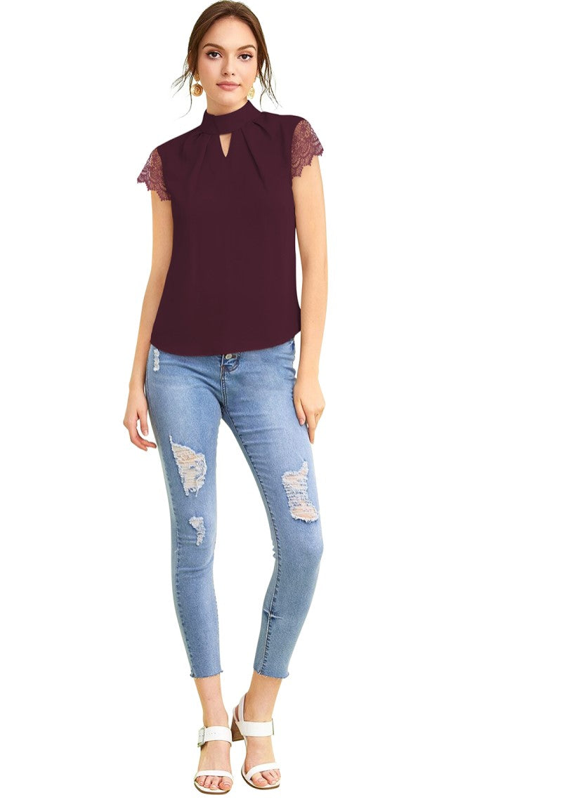 Stylish Georgette Keyhole Top with Designer Lace Sleeves