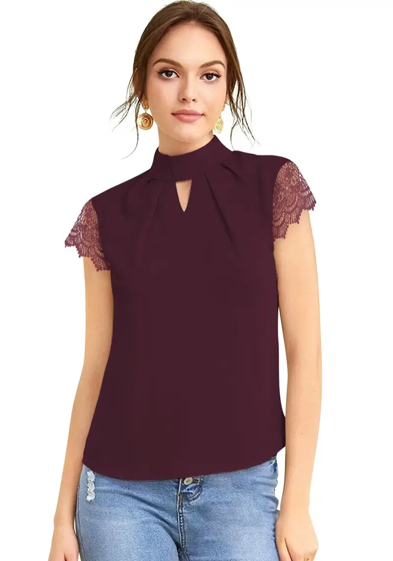 Stylish Georgette Keyhole Top with Designer Lace Sleeves