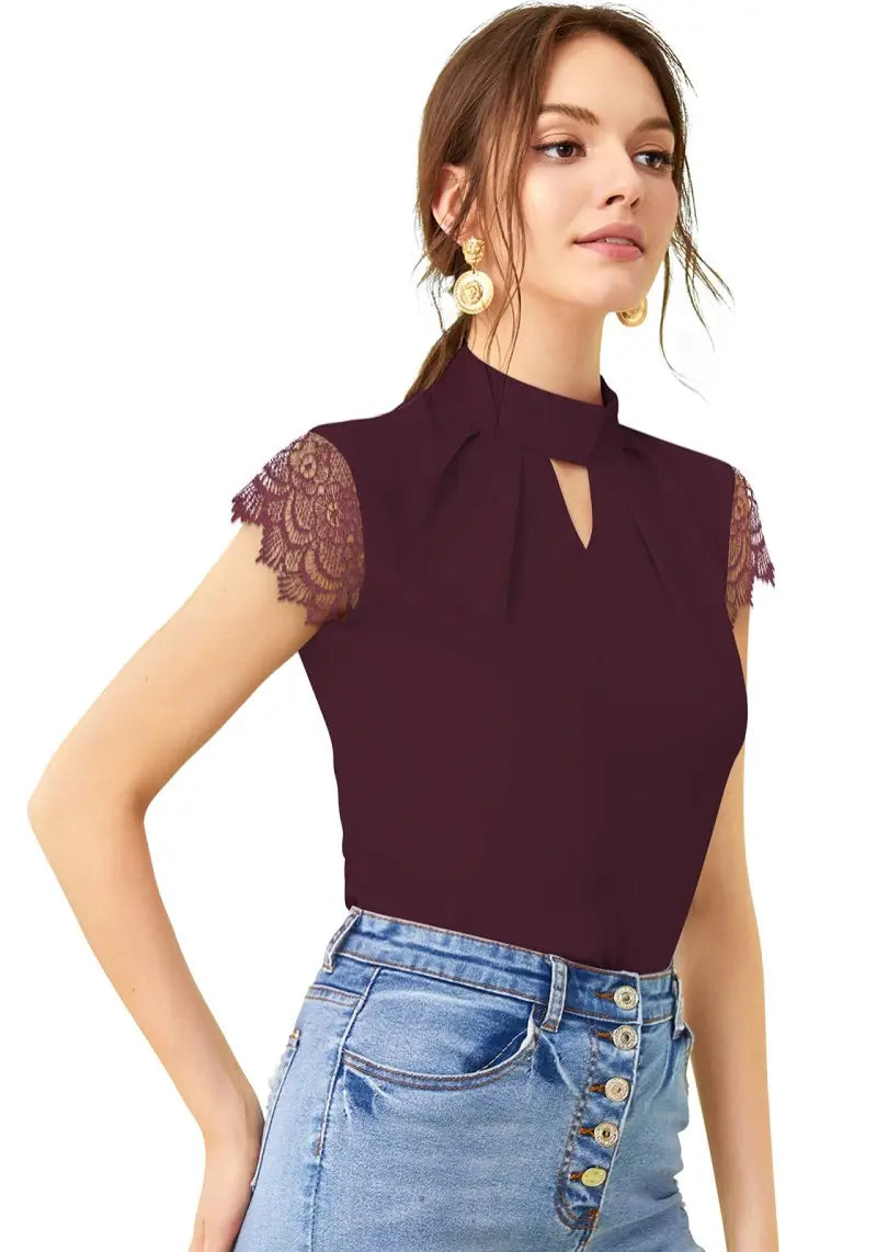 Stylish Georgette Keyhole Top with Designer Lace Sleeves