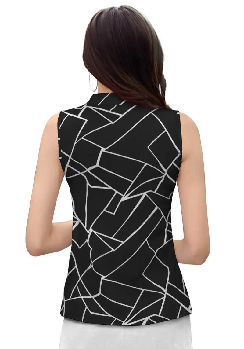 Stylish Geometric Print Sleeveless Top in Soft Cotton Blend