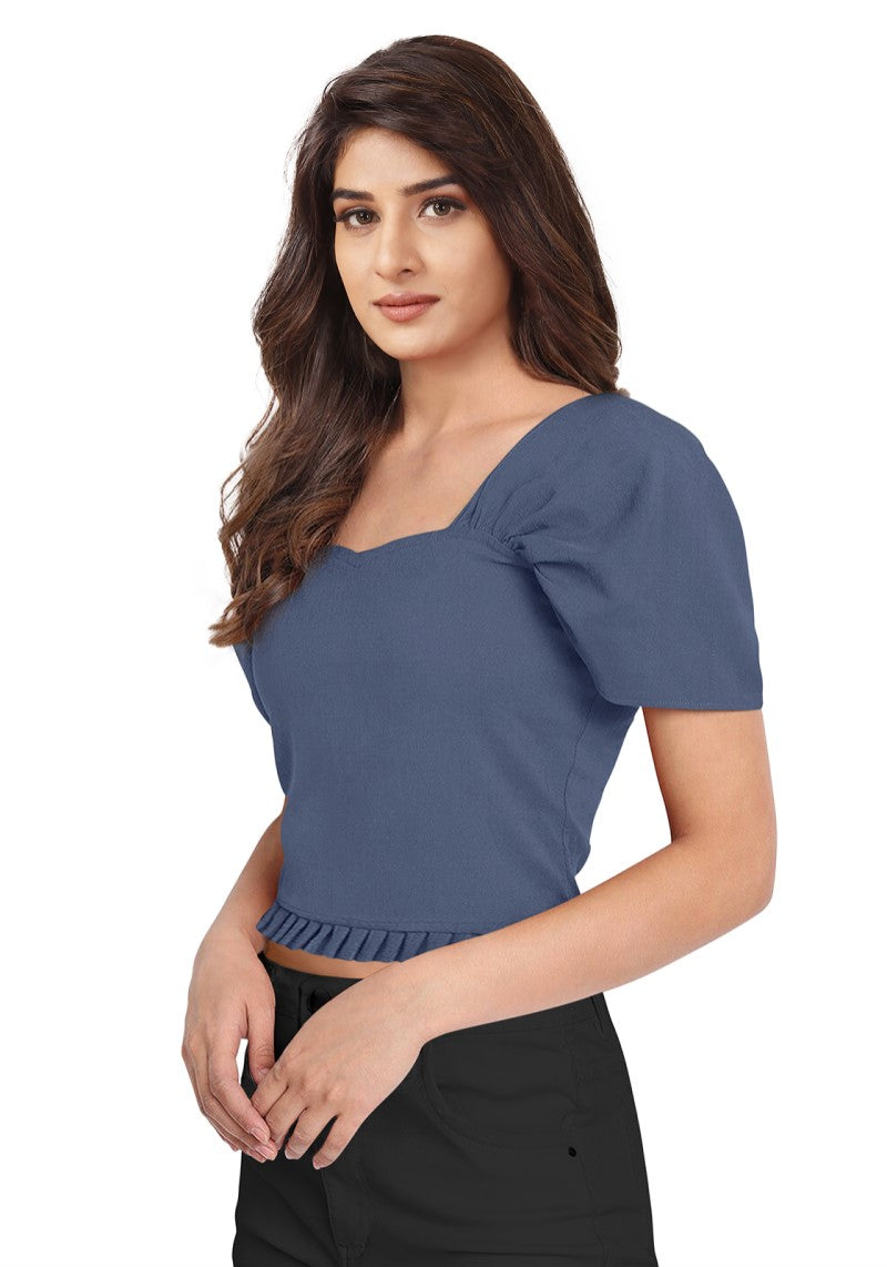 Women’s Classy Short Sleeves Square Neck Crop Top
