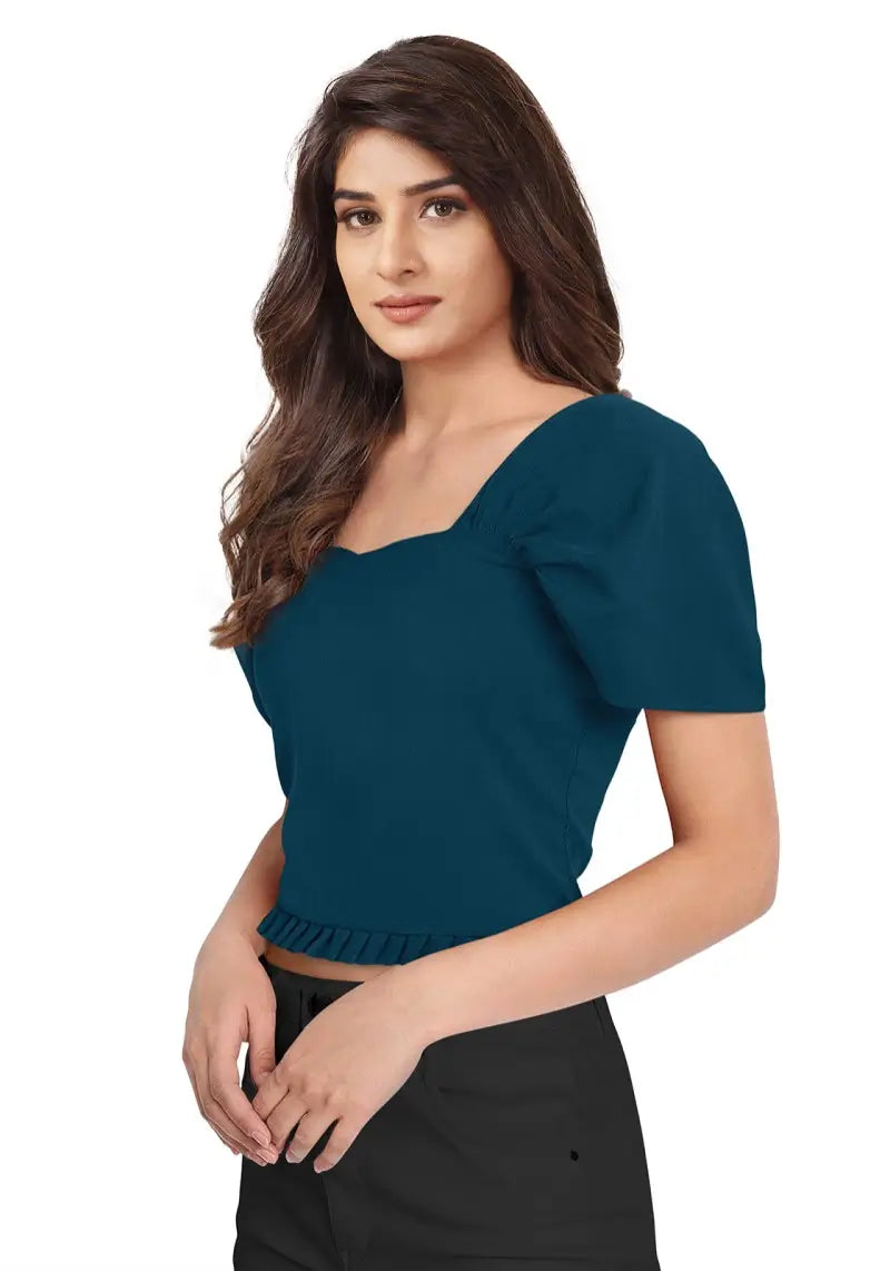 Women’s Classy Short Sleeves Square Neck Crop Top