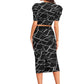 Black Geometric Printed Puff Sleeves Top and Skirt Set