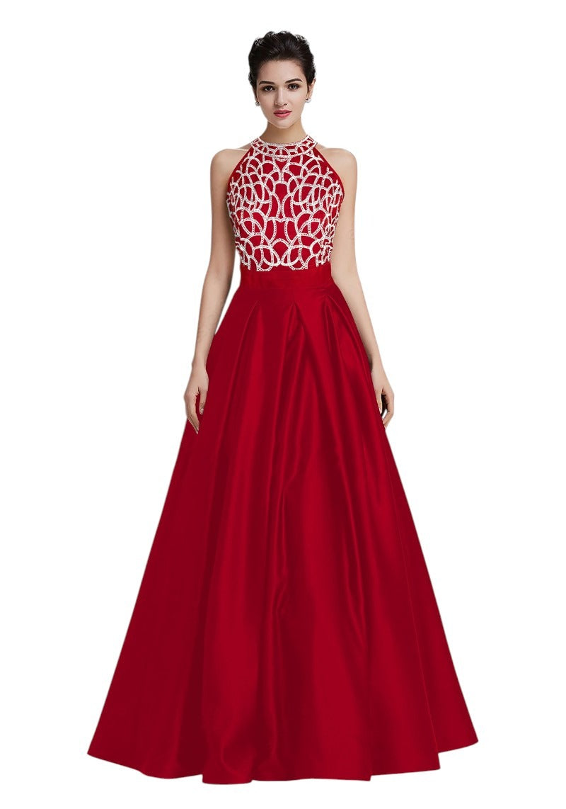 Designer Halter Neck Embroidered Banglori Silk Gown