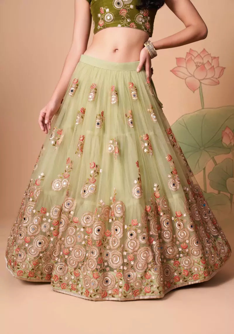 Party Wear Mirror Work Embroidered Lehenga Set
