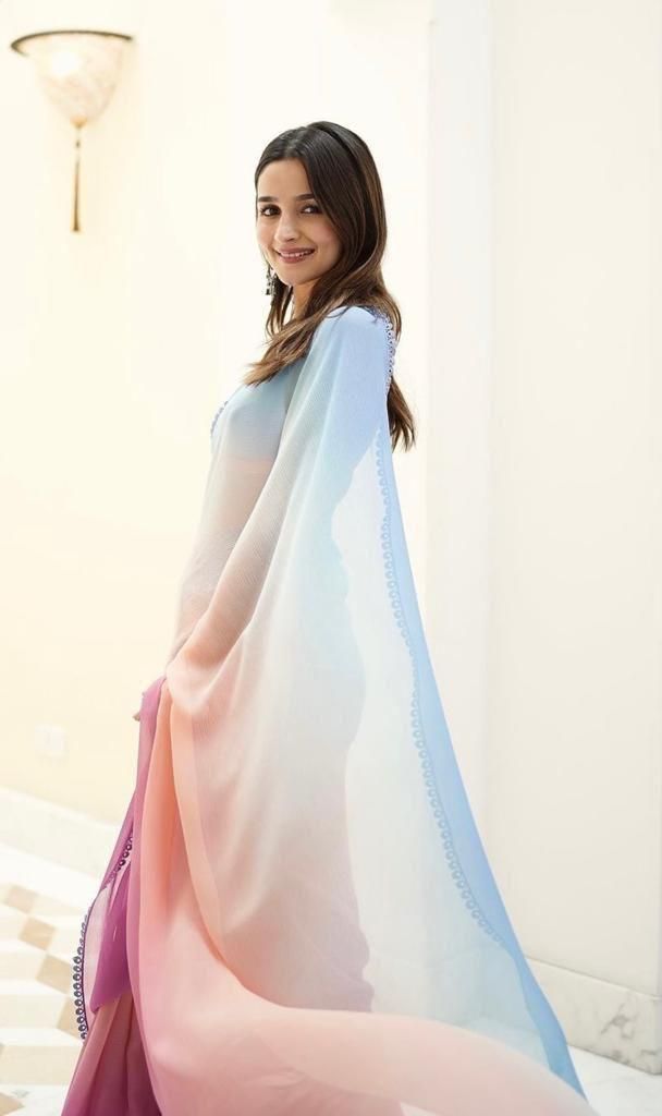 Trendy Printed Georgette Saree With Banglori Silk Blouse