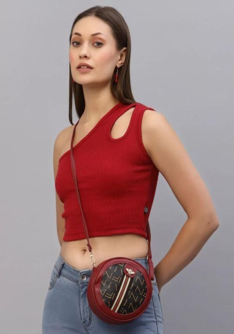 Women's Red One Shoulder Ribbed Crop Top