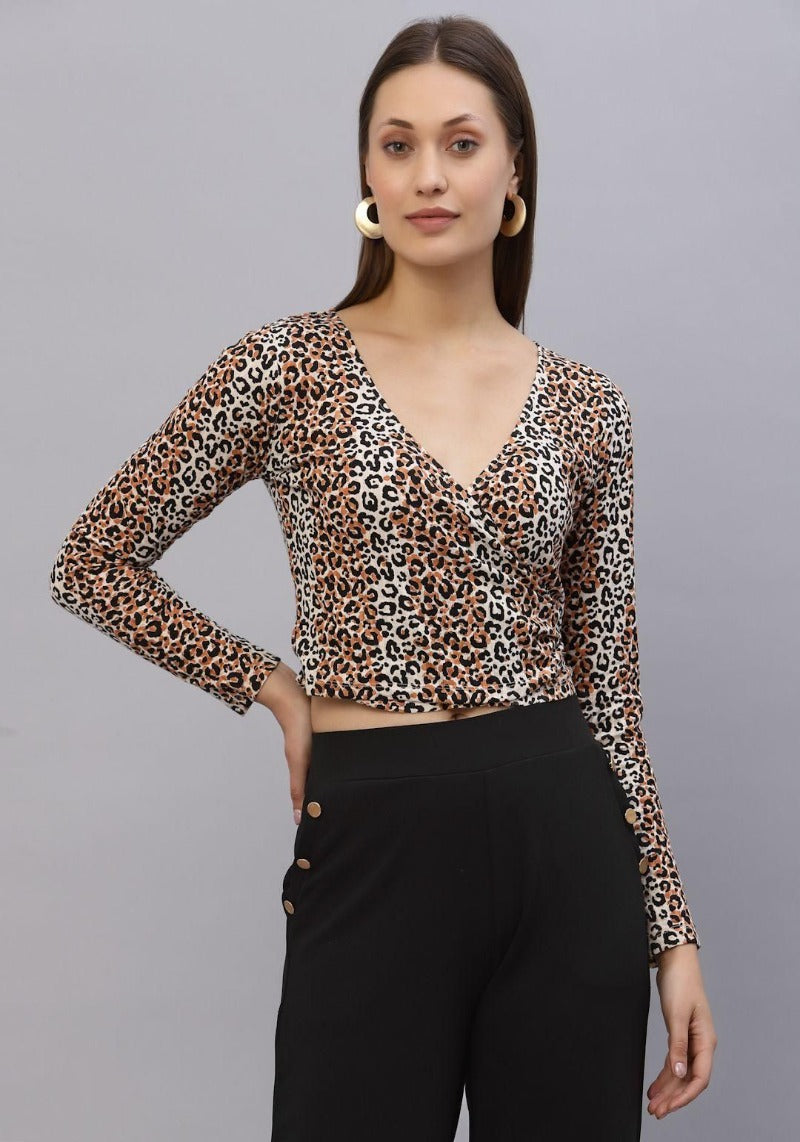 Women's Animal Print Wrap Crop Top