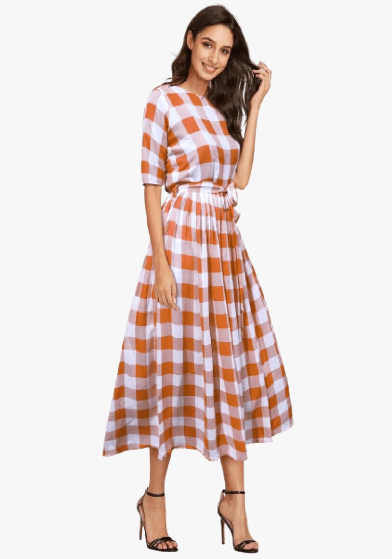 Cotton Check Printed A-line Western Dress