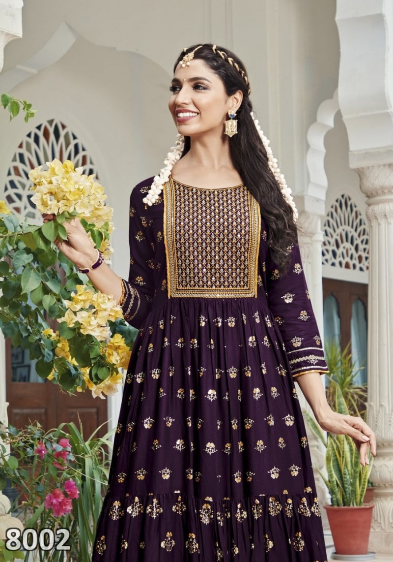 Women's Purple Embroidered Designer Gown