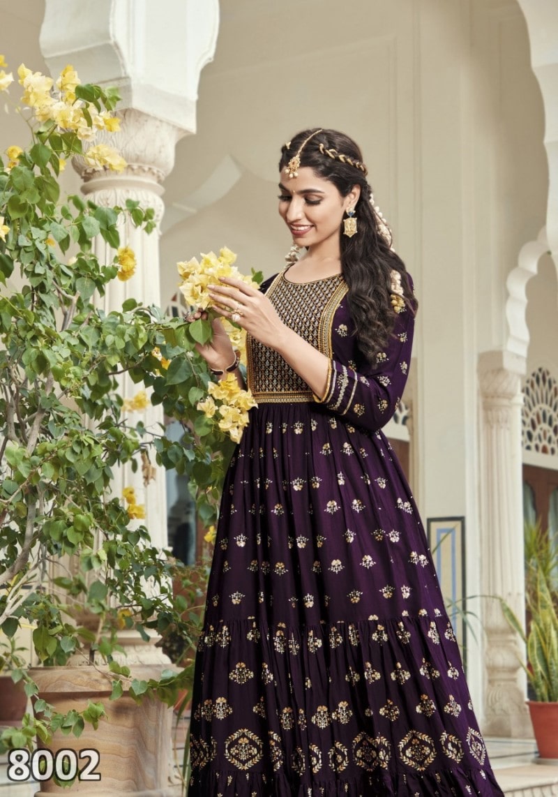 Women's Purple Embroidered Designer Gown