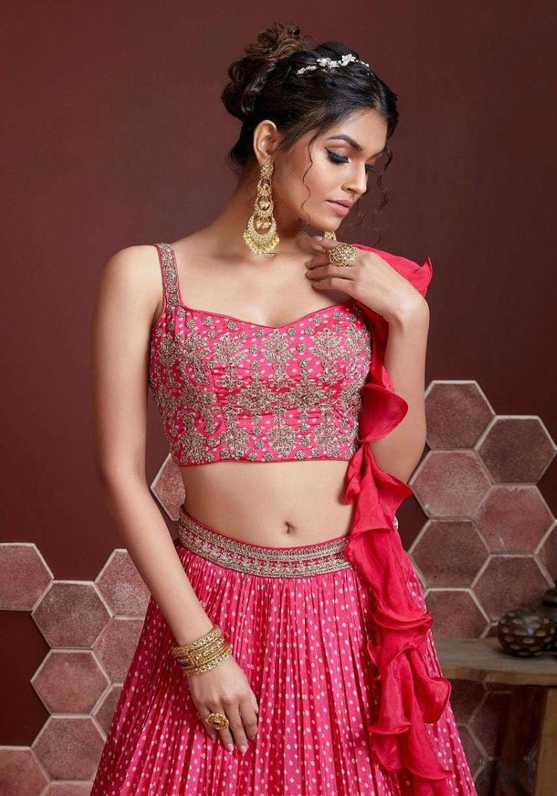 Digital Print Pretty Pink Party Wear Lehenga Choli
