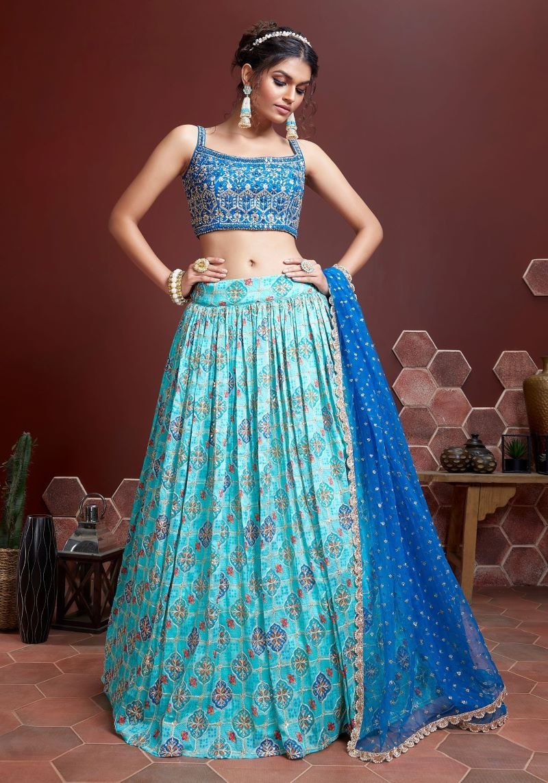 Party Wear Chinnon Silk Embroidered Lehenga Choli with Dupatta