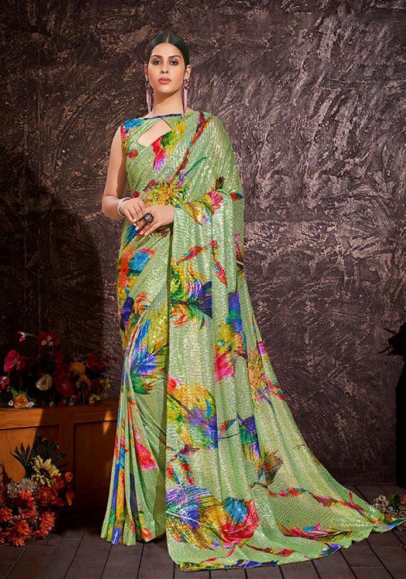 Digital Printed Net Sequence Saree