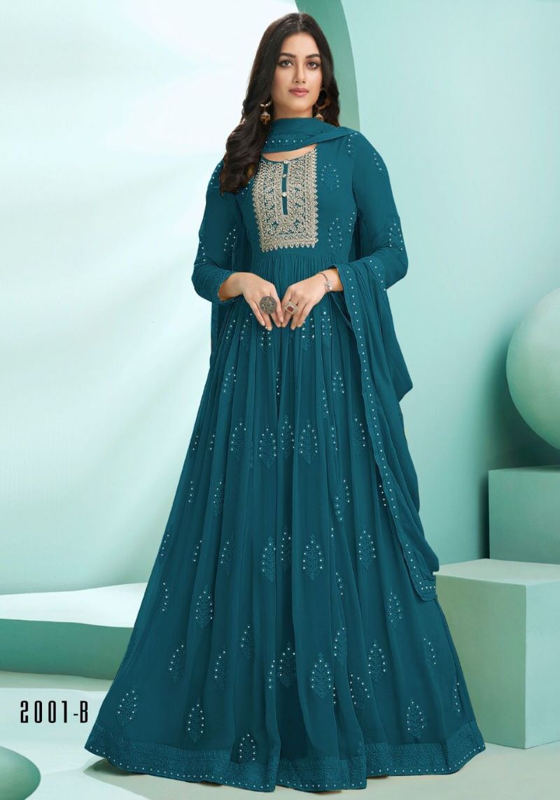 Designer Fox Georgette Zari Embroidered Semi Stitched Gown