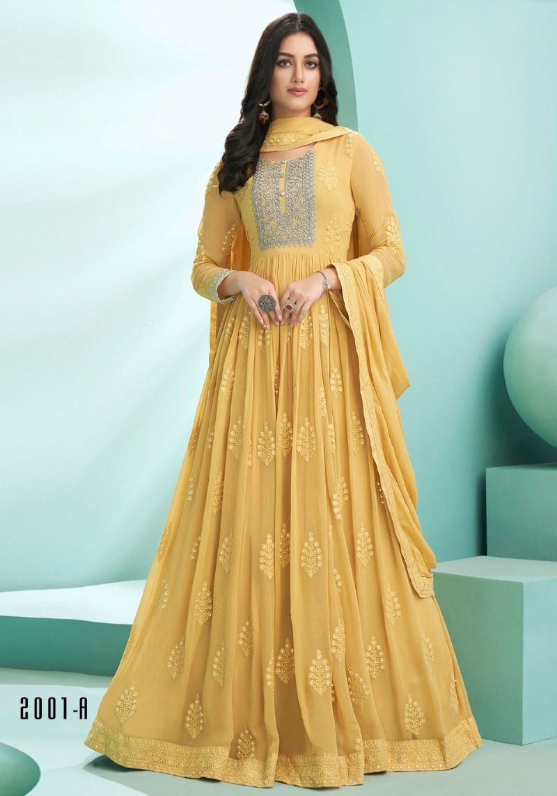 Designer Fox Georgette Zari Embroidered Semi Stitched Gown