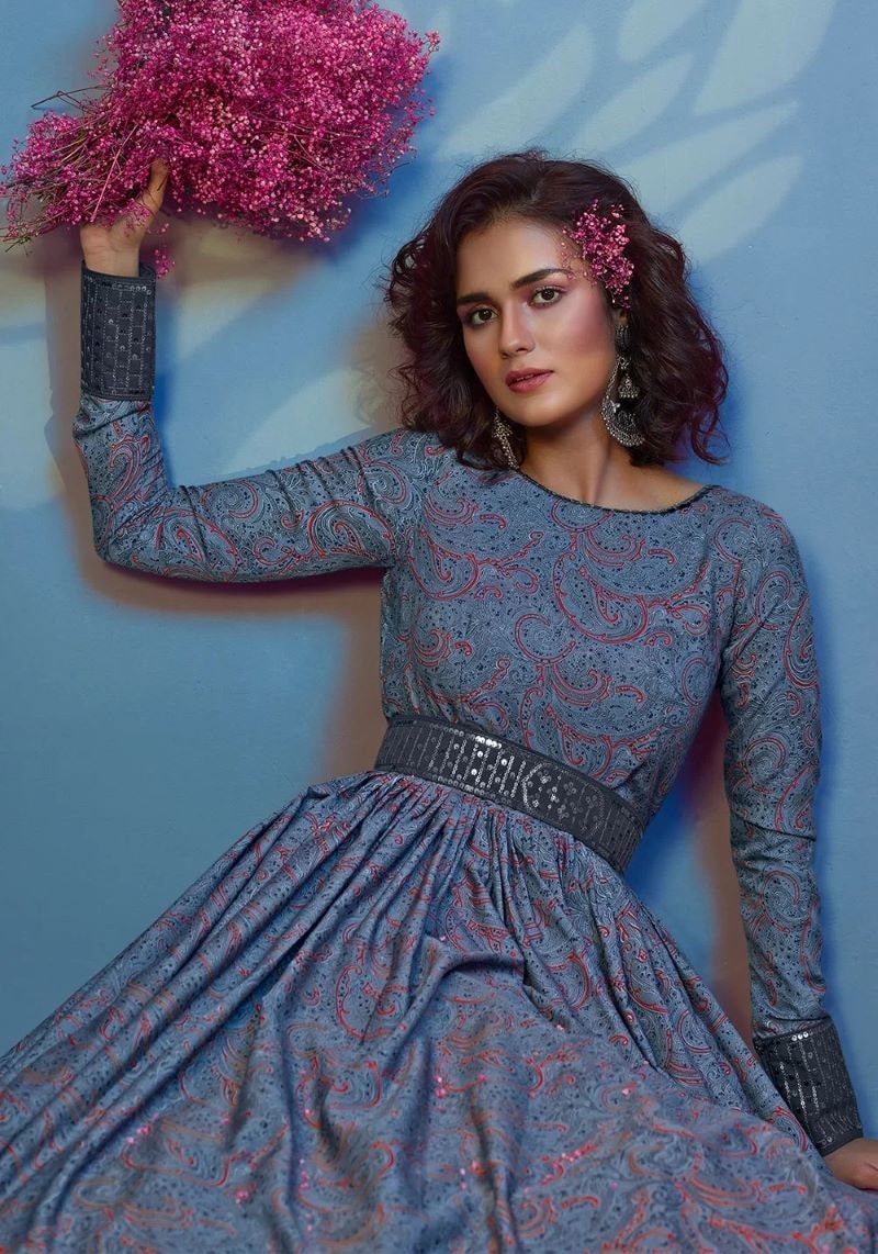 Printed Crepe Party Wear Designer Anarkali Gown