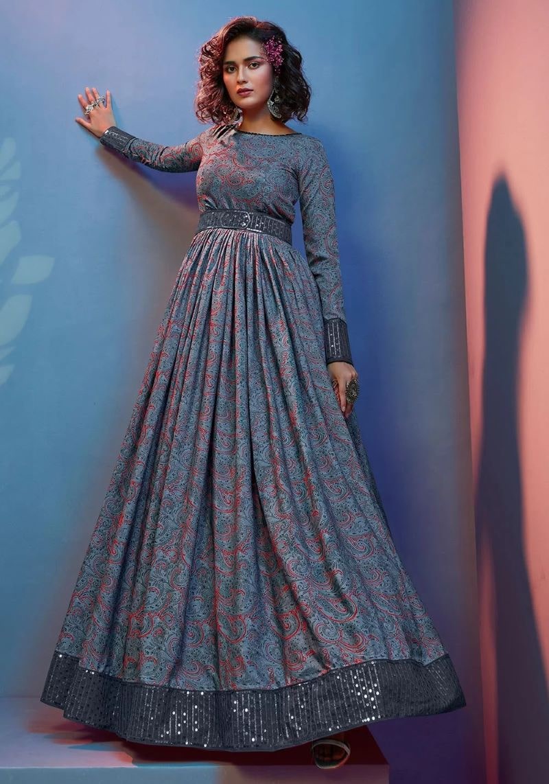 Printed Crepe Party Wear Designer Anarkali Gown