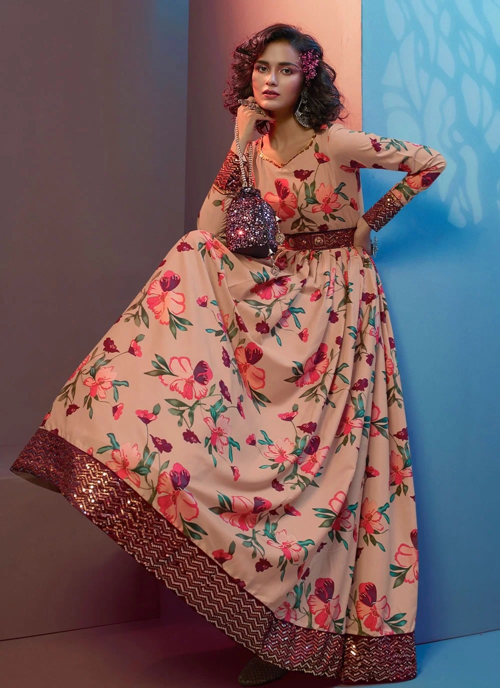 Printed Crepe Party Wear Designer Anarkali Gown