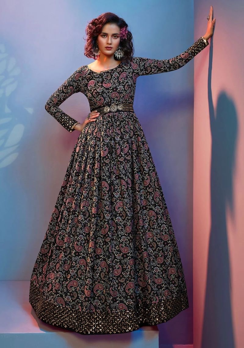 Printed Crepe Party Wear Designer Anarkali Gown