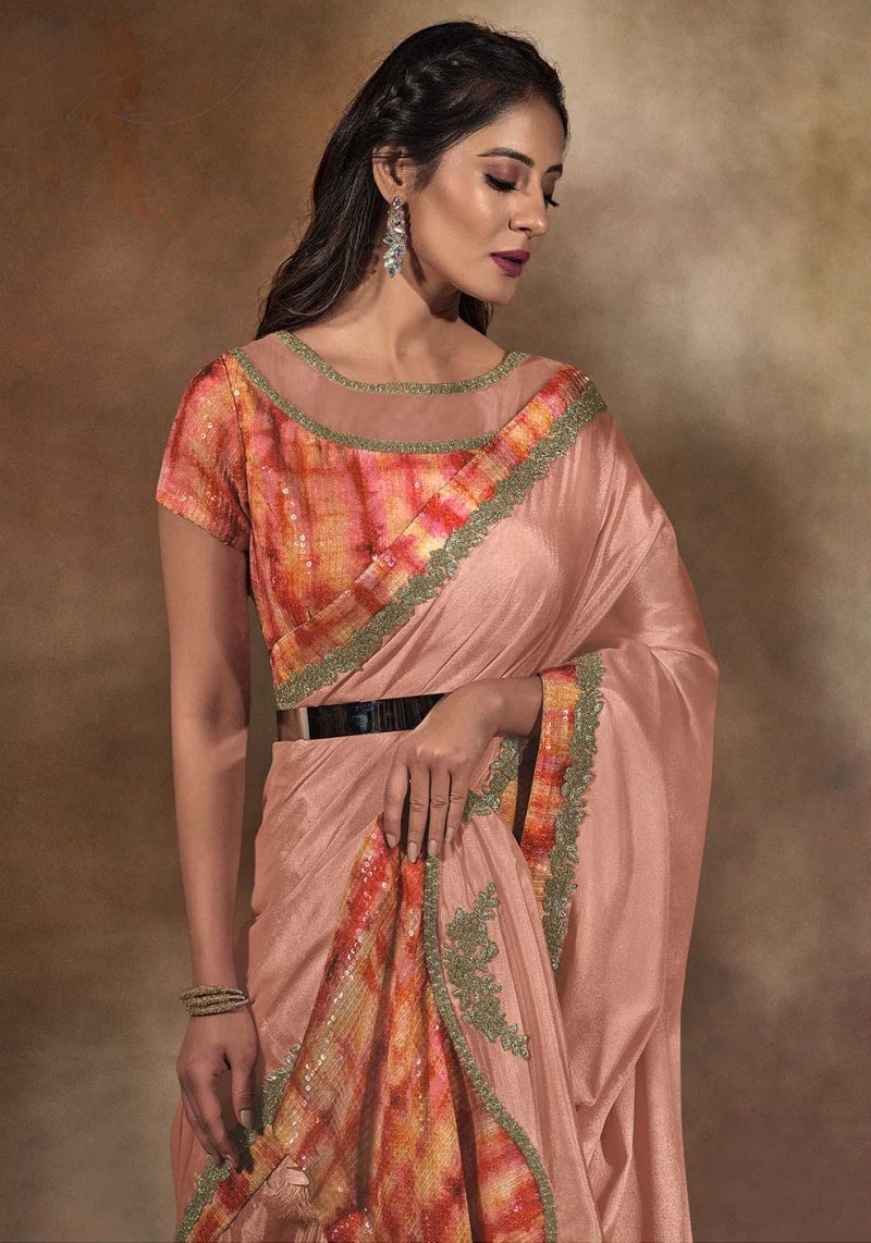 Pink Silk Georgette Sequence and Cut Work Embroidered Saree
