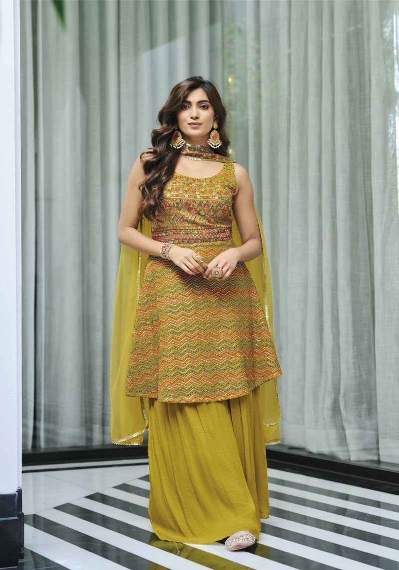 Women's Embroidered Georgette Chinon Sharara Suit