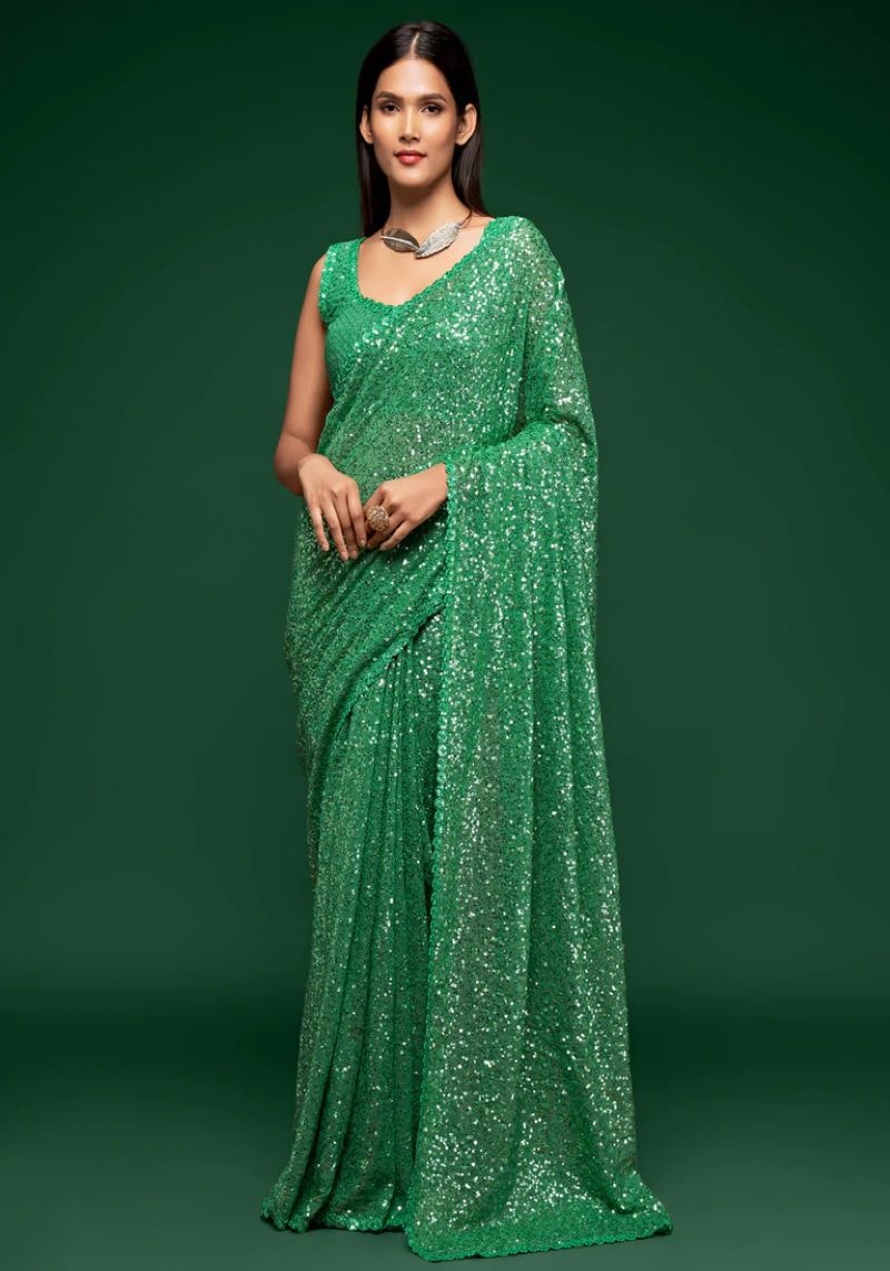 Multiple Sequins Embroidered Pure Georgette Saree