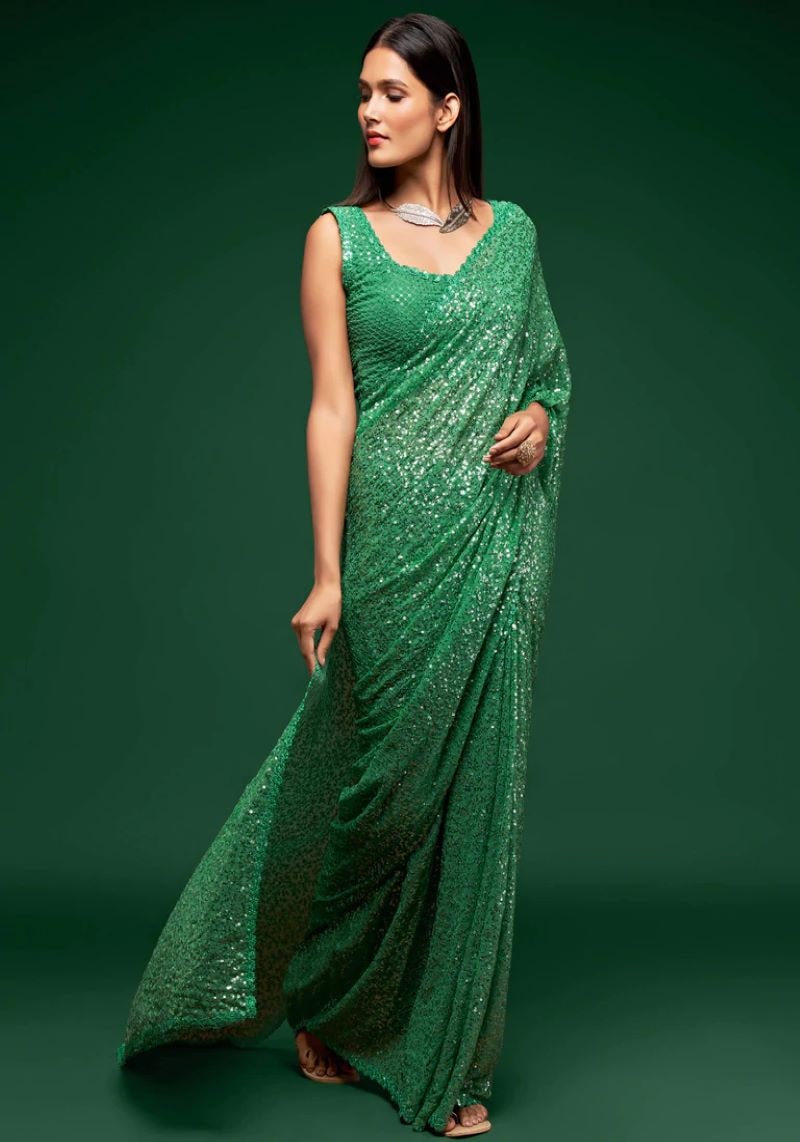 Multiple Sequins Embroidered Pure Georgette Saree