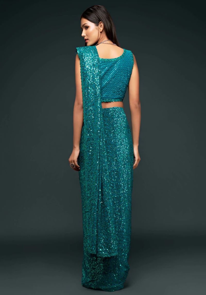 Multiple Sequins Embroidered Pure Georgette Saree