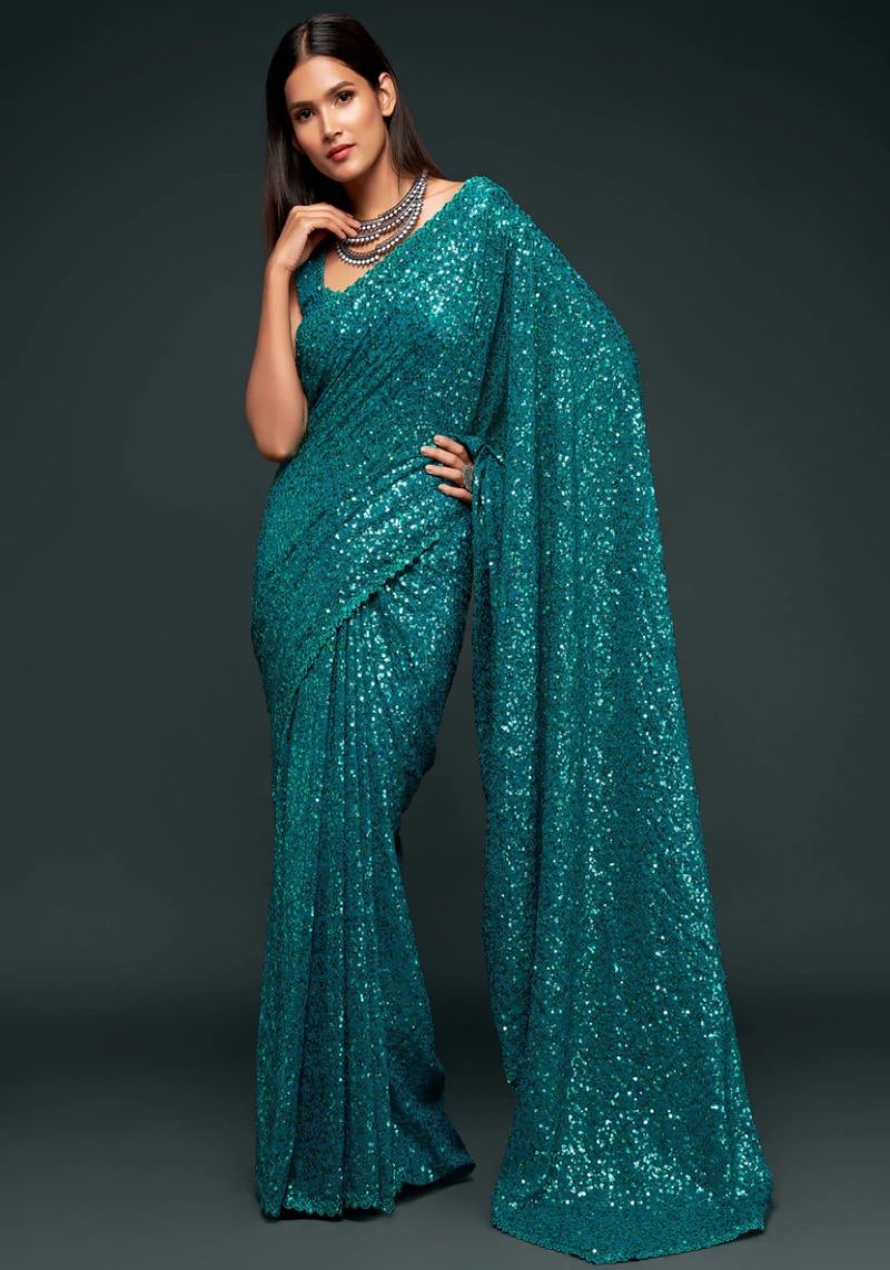 Multiple Sequins Embroidered Pure Georgette Saree
