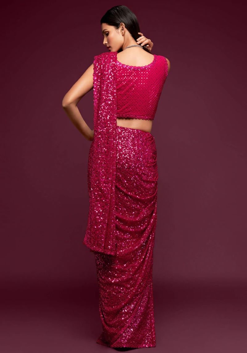 Heavy Sequins Embroidered Faux Georgette Saree