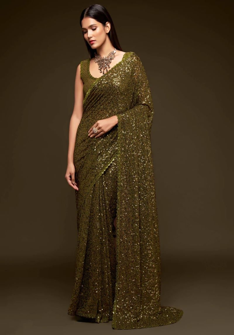 Multiple Sequins Embroidered Pure Georgette Saree